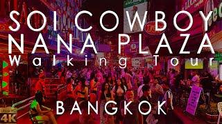 4K Bangkok. Nana plaza - Soi Cowboy. Sukhumvit Walking Tour. Girls. Tourist. Walking street.