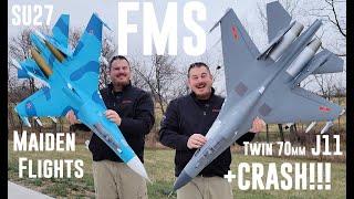 FMS - J-11 & SU-27 - Twin 70 - Maiden Flights + CRASH