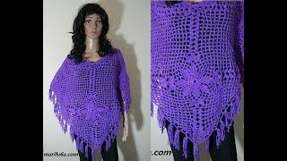 How to crochet lace 4 Square Poncho pattern video tutorial by marifu6a