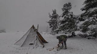 Hot Tent Camping with my Dog in Snow and Freezing Winter Conditions