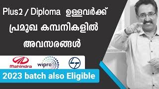 DIPLOMA & PLUS2 JOBS IN TOP COMPANIES- WIPROL&TTECH MAHINDRA ETC.CAREER PATHWAYDr.BRIJESH JOHN