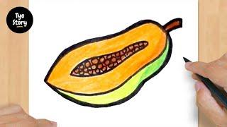 #291 How to Draw a Papaya - Easy Drawing Tutorial