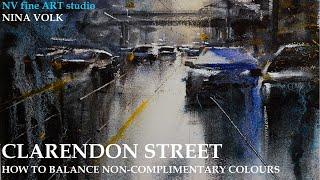 Watercolor Painting with Neighbouring Colours Rainy Day Street Scape