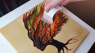 BEAUTIFUL Autumn Tree Woman Acrylic Swipe Painting  ABcreative Pour Tutorial