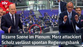 Bizarre Szene im Bundestag Merz attackiert - Scholz verlässt spontan Regierungsbank   ntv