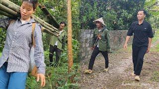 Homeless man and poor girl lifes preparing bamboo the girl stays at home to garden he went out