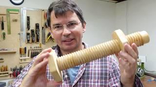 Big wooden screw and nut on the metal lathe