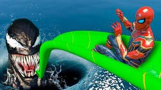 Spiderman in water slidesEpic Ragdoll Physics GTA 5 Ep.129 #waterslide #ragdoll #spiderman