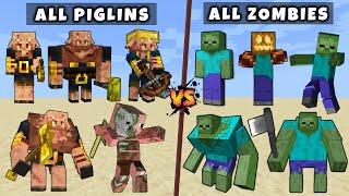 All Piglins vs All Zombies - Mutant & Titan Zombie vs Mutant Titan Piglin Brute
