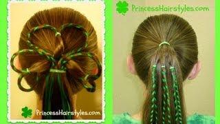 St. Patricks Day Hairstyles 3 Leaf Clover Shamrock Hairstyle w Ribbon