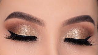 Classic Golden Glitter Eye Makeup Tutorial  Holiday Eye Look