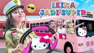 PERTAMA KALI LEIKA JADI SUPIR BUS HELLO KITTY VIRALLEIKA DAN AYAH KAGET BUSNYA BERUBAH