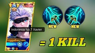 XAVIER GOJO SATORU SKY PIERCER BUILD IS BACK  GLOBAL XAVIER BEST 1 HIT BUILD & EMBLEM 2024 - MLBB