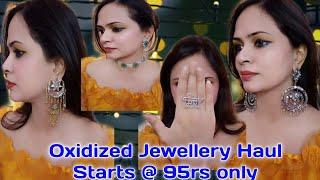 Oxidized jewellery haul starts at 95rs only  Earrings Choker Ring Chaand Baali