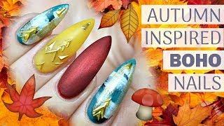 TUTORIAL  AUTUMN FALL INSPIRED BOHO NAILS  GEL STILETTO NAIL ART