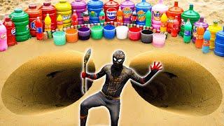 Spiderman & Big Toothpaste Eruption from Double Underground Holes Coca Cola Orbeez Fanta & Mentos