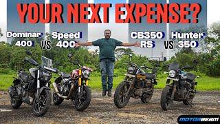 Triumph Speed 400 vs Honda CB350 RS vs Bajaj Dominar 400 vs Royal Enfield Hunter 350  MotorBeam