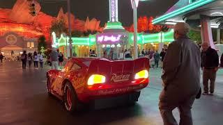 Lightning McQueen at Cars Land in Disney California Adventure at Disneyland Resort at night 532023