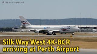 Silk Way West Airlines 4K-BCR arriving on RW21 at Perth Airport on December 4 2022.