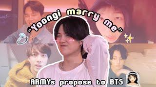 BTSs different reactions being proposed by ARMYs & Yoongi marry me saga
