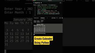 Python program to print a calendar of the specified month and year #shorts #coding #programming