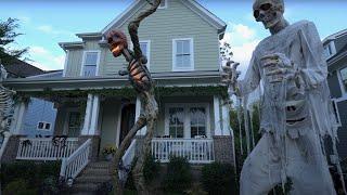 Autumn Walk Through American Neighborhoods with Halloween Decor  Nature Sounds for Sleep and Study