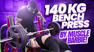 INSANE 140 KG309 LBS BENCH PRESS BY MUSCLE BARBIE + 180 KG397 LBS 26 REP AMRAP BY ME