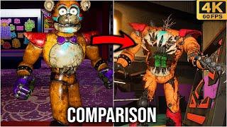 FNAF Security Breach Animatronics Vs Ruin DLC Animatronics Model Comparison 4k60fps