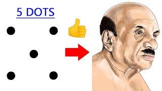 Vaikom Muhammad Basheer drawing easy - Turn 5 dots into Vaikom Muhammad Basheer drawing easy steps