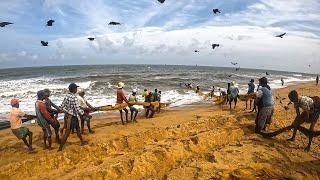 Amazing Seine Net Fishing In Rough Sea Hard Day For Fishermen But They Never Give Up 