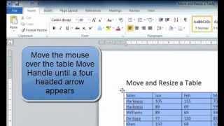 Ms Word 2010Move and resize tables