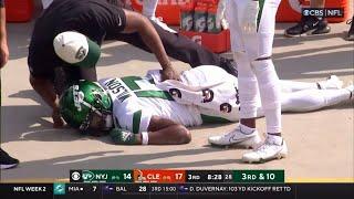 Garrett Wilson INJURED after hard fall on the sidelines vs Browns