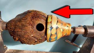 Amazing creative wood craft ideas from coconut shells  make jewelry place _ Woodturning