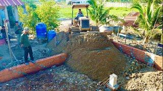 Best project complete 100% building foundation house by Mitsubishi bulldozer D20P & 5T dump truck