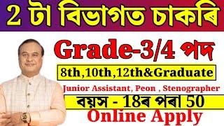 2 টা বিভাগত চাকৰি - Jobs in Assam  Assam jobs 2024  Assam jobs vacancy 2024 