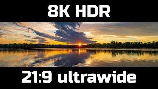 1 Hour of ultrawide HDR sunsets and ambient music. 8K HDR 219 7680 x 3240.