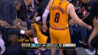 LeBron James head injury - falls on camera and bleeds Game 4