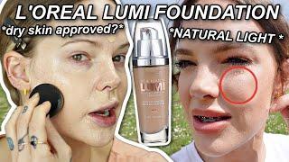 LOREAL LUMI FOUNDATION REVIEW and WEAR TEST *natural light shots dry skin outdoor tested*