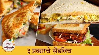 ब्रेकफास्ट लंच डिनर अगदी कधीही खाता येणारी ३ सॅन्डविच । 3 Types of Sandwiches  Chef Shilpa