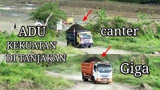 Adu Kekuatan Dump truck canter vs giga di tanjakan sempit - the power dump truck mitsubishi vs isuzu