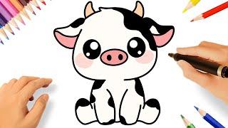 HOW TO DRAW A CUTE COW KAWAII EASY 