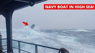 Ship in Storm  INSANE Navy Boat Exercise in Too Rough Sea Storm Force 12
