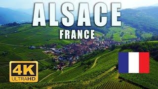 Alsace seen from above. French wine region from a 4k drone