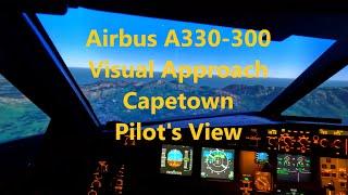 Airbus A330-300 simulator visual approach and landing Capetown FACT runway 19 - pilots view 4K