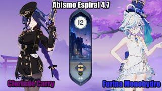 Spiral Abyss 4.7  Clorinde C0 Carry & Furina C2 Monohydro  Floor 12 9 Stars  Genshin Impact