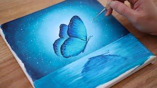 Blue Butterfly of Hope  Step by step Acrylic Painting  Relaxing video #179