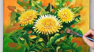 How to paint yellow Dandelion  Acrylic painting for beginner Simple flowers 아크릴화   asmr #83