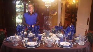 Blue Pumpkin Fall Tablescape - Fall Thanksgiving Table Setting