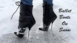 Ballet High Heels Boots on Snow Road Girl trying to walk in Ballet Boots on Ice vol.54