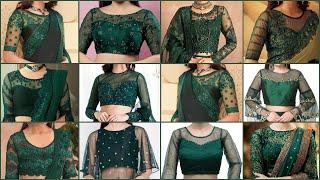 Latest Dark Green Net Blouse Designs 2024  🟩Green Net Blouse Neck Designs  Net Blouse Designs